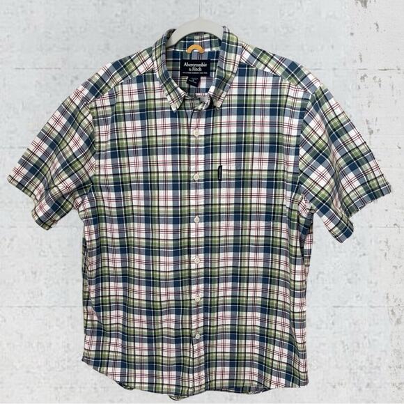 Abercrombie & Fitch Men’s Plaid Short Sleeve Button Down Shirt Size L Preppy - Picture 2 of 9
